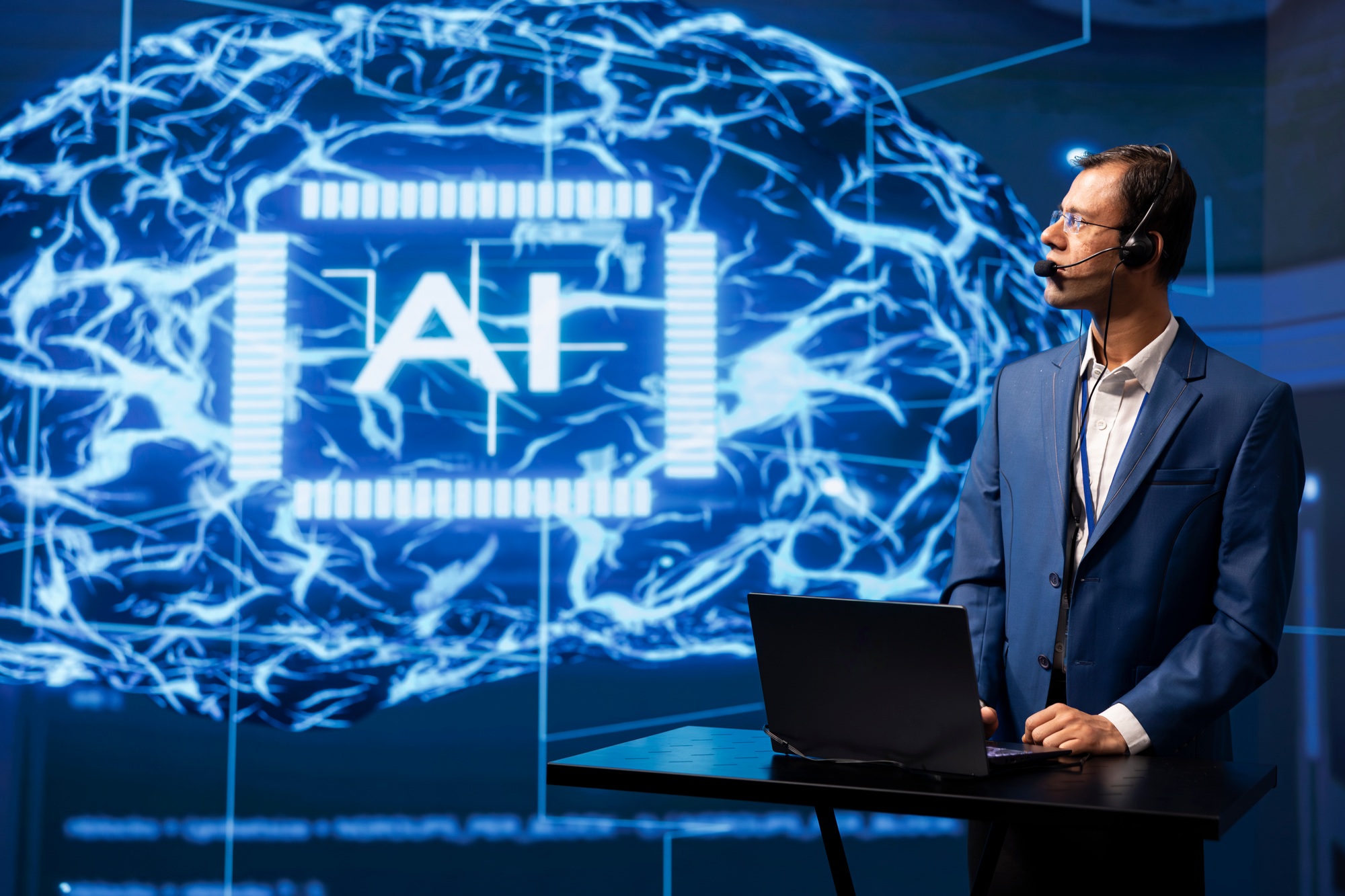 IT professional in artificial intelligence workplace managing call center tasks