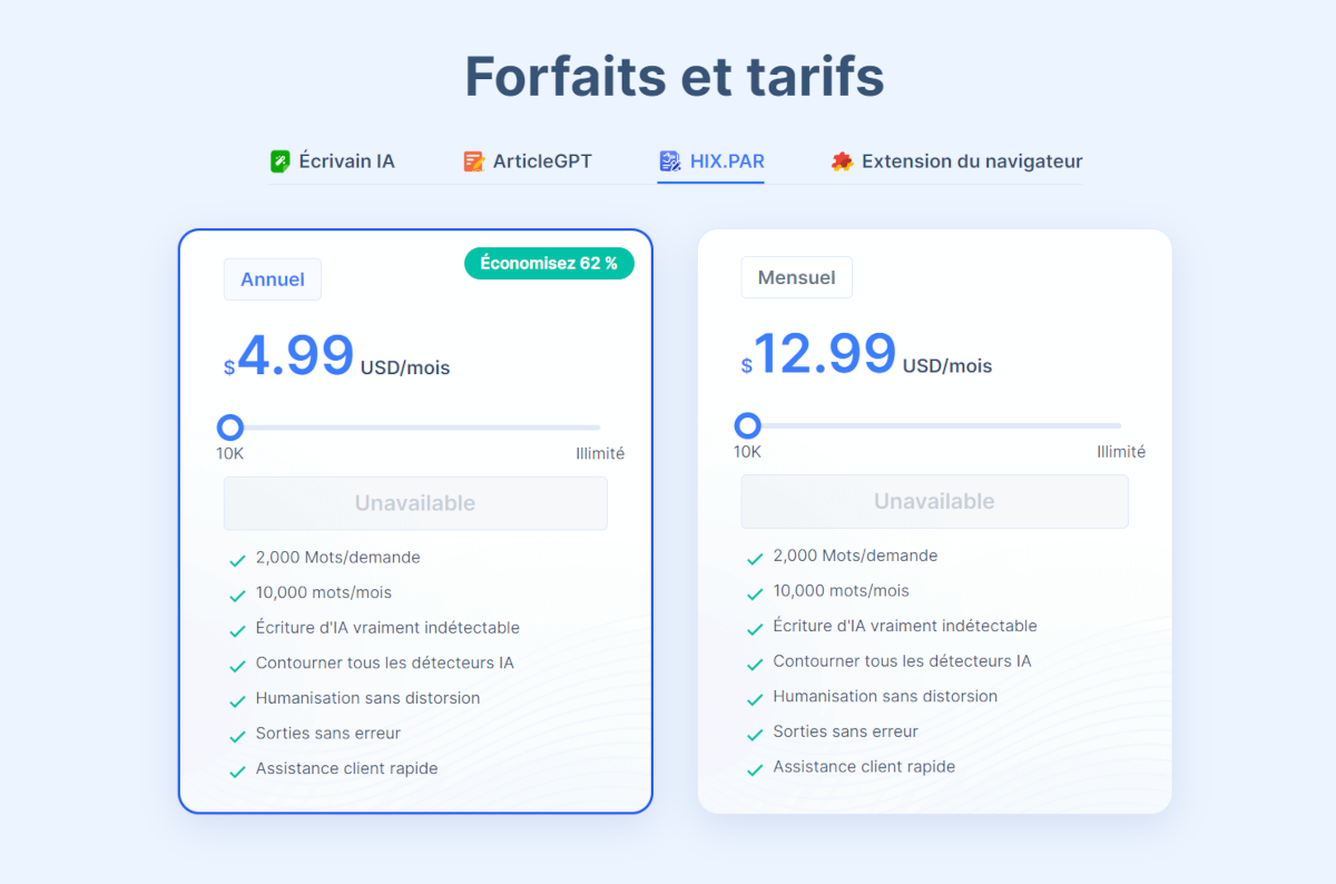 tarifs hix bypass